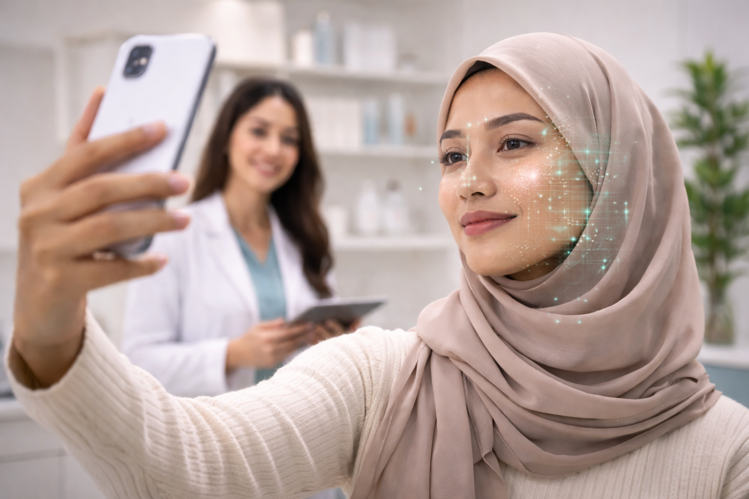 Patient using telemedicine for skin assessment