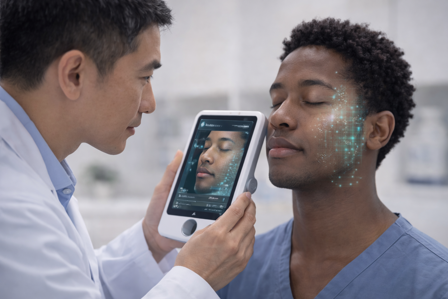 AI-powered skin analysis on tablet device